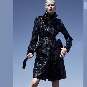 AKRIS Crocodile Black Patent Faux Leather Trench